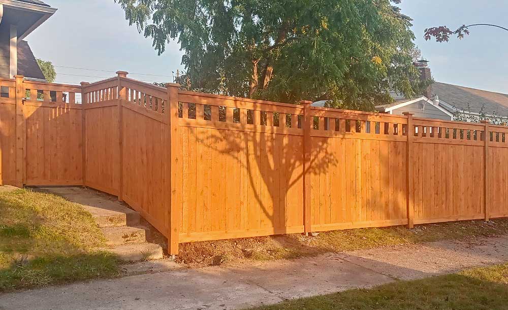 Lexington style pre-stained cedar fence