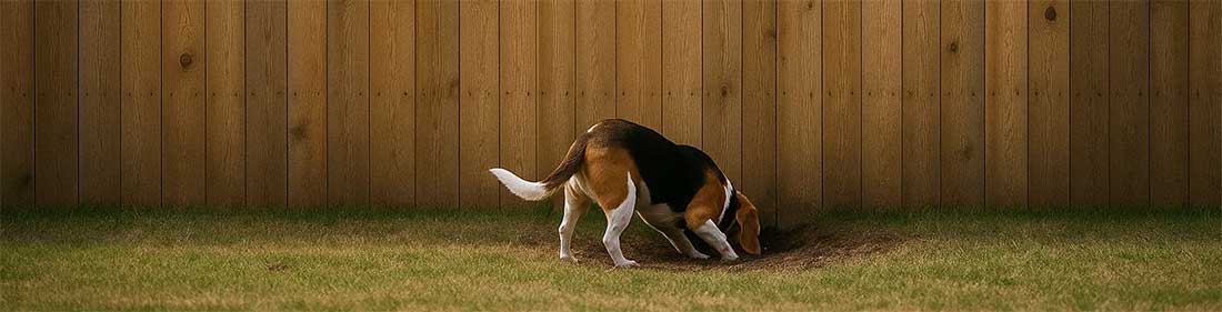 Beagle digging under fence